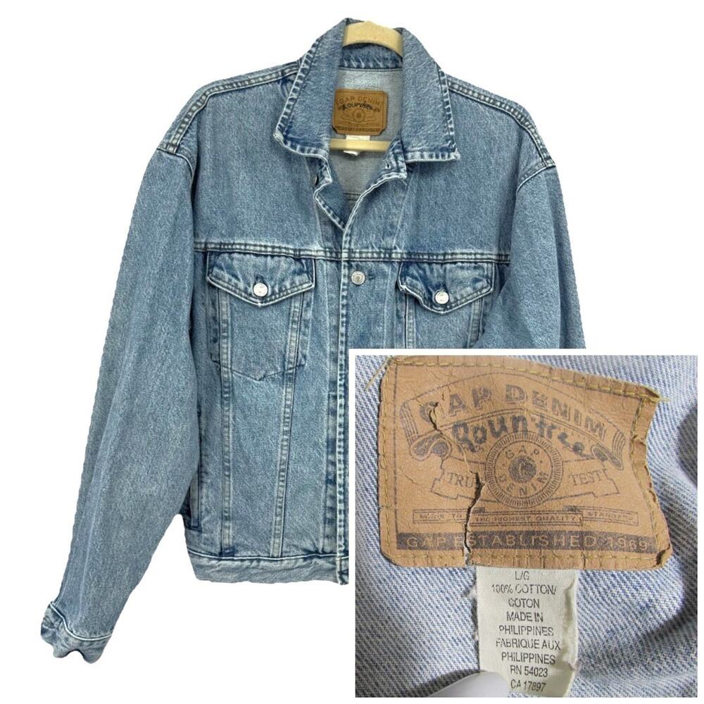 VTG 90s Gap Denim Trucker Jacket S Boxy Lght Blue Jean Crop Minimalist Broken in